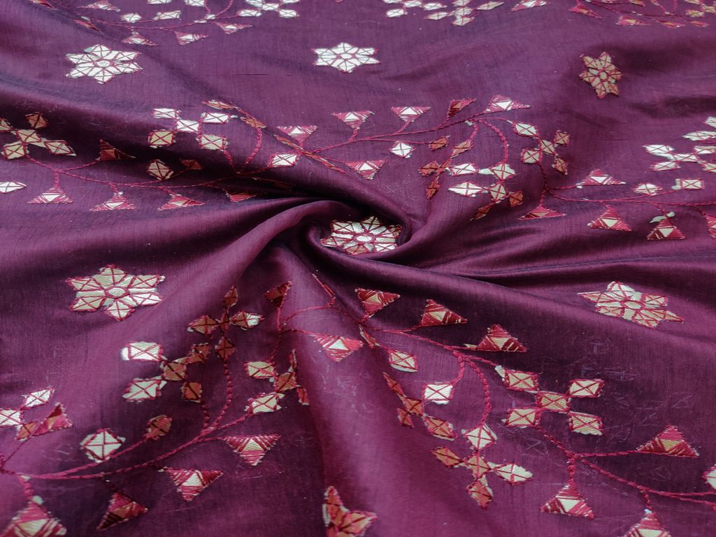 Maroon Golden Gota Patti Embroidered Chanderi Fabric