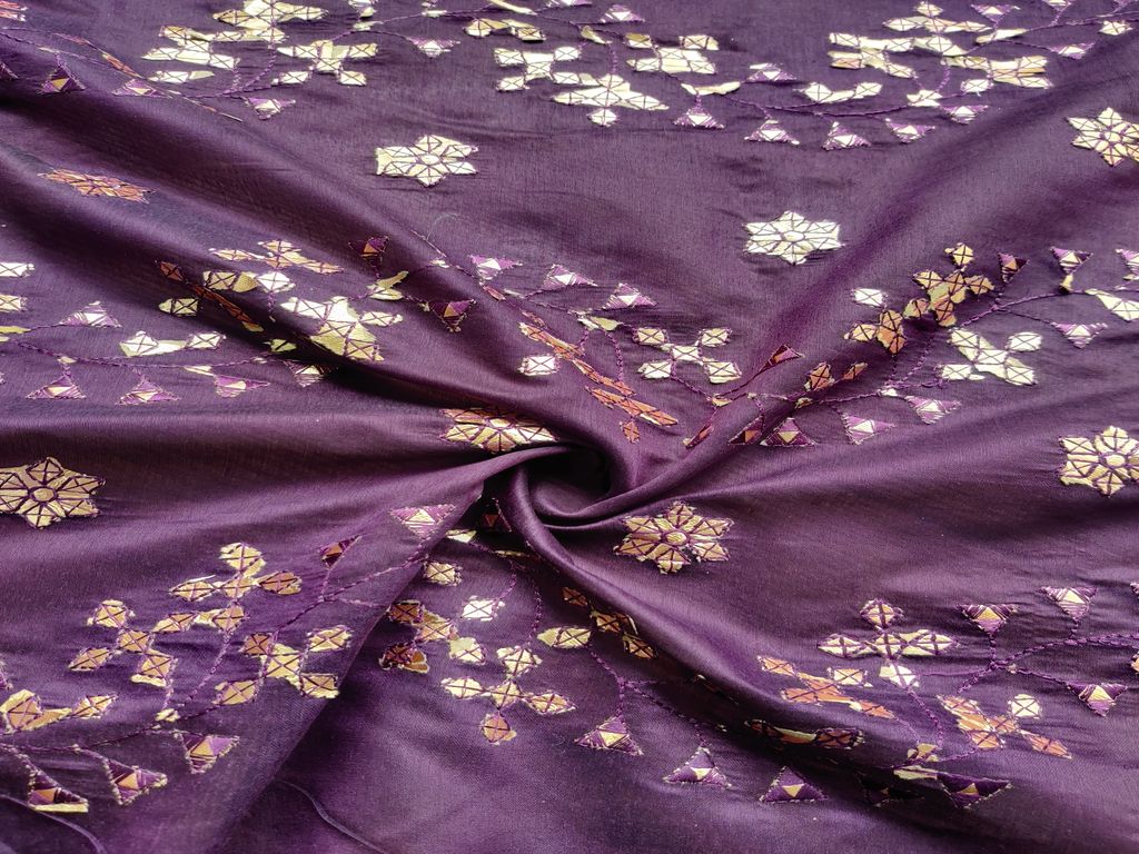 Purple Chanderi With Foil Gota Patti Embroidered Fabric