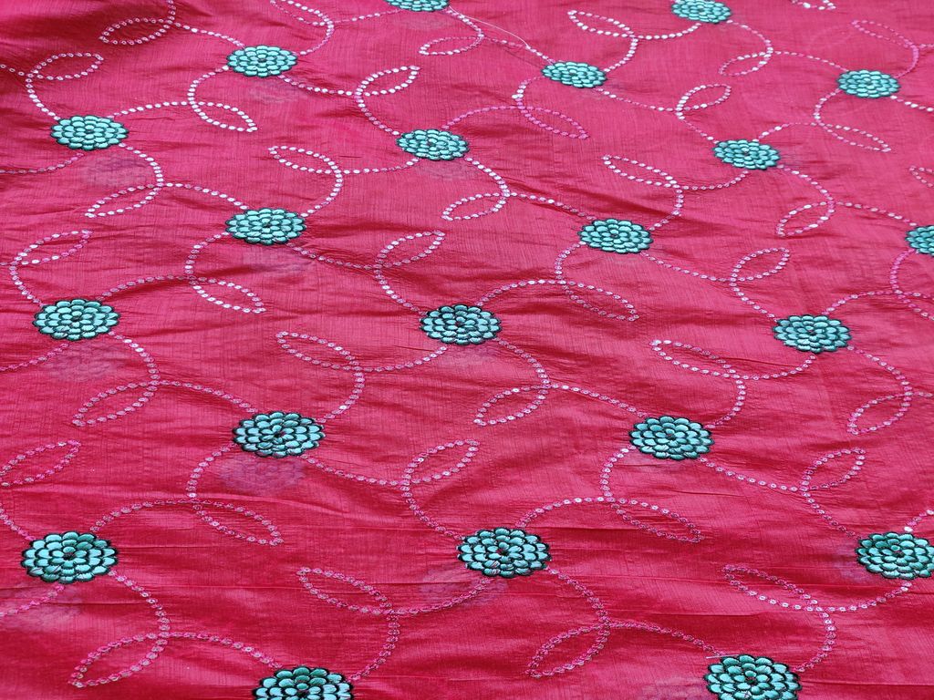 Pink Thread And Sequins Embroidered Chanderi Fabric