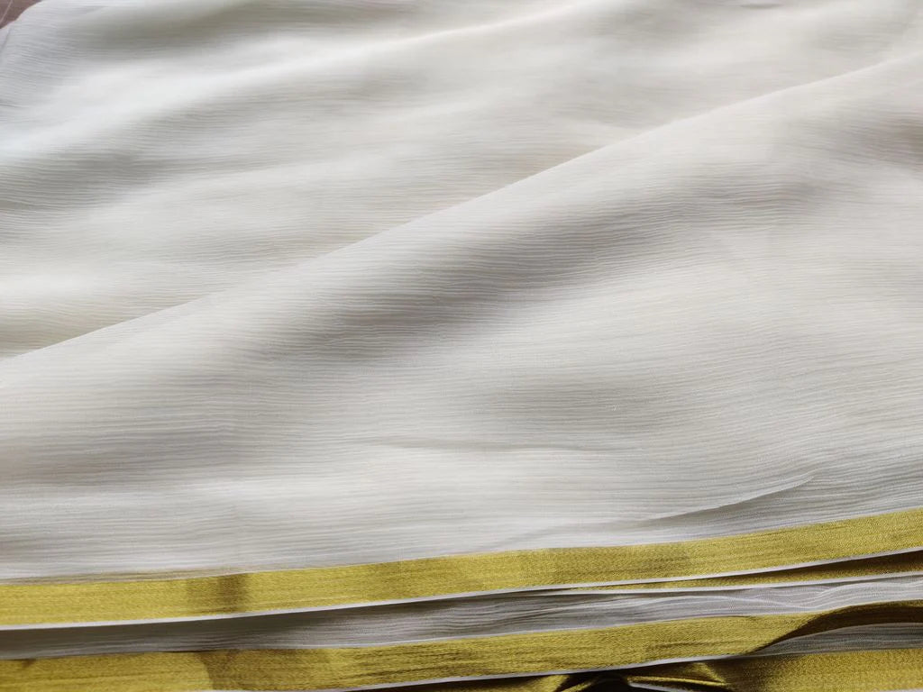 White Dyeable Pure Chiffon Fabric With Double Sided Golden Border