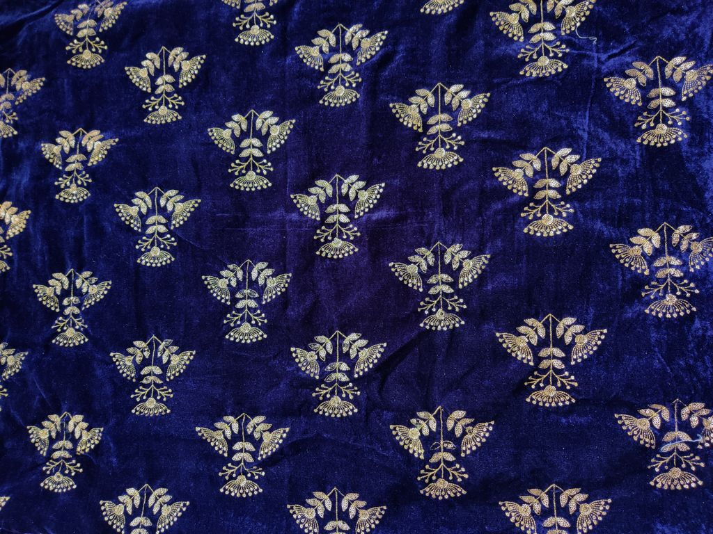Navy Blue Golden Sequins Embroidered Velvet Fabric