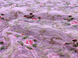 Pink Golden Dori Jaal And Thread Motifs Embroidered Net Fabric