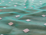 Green Motifs Zardozi Organza Fabric