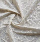 White Traditional Dyeable Lakhnawi Sequins Cotton Fabric