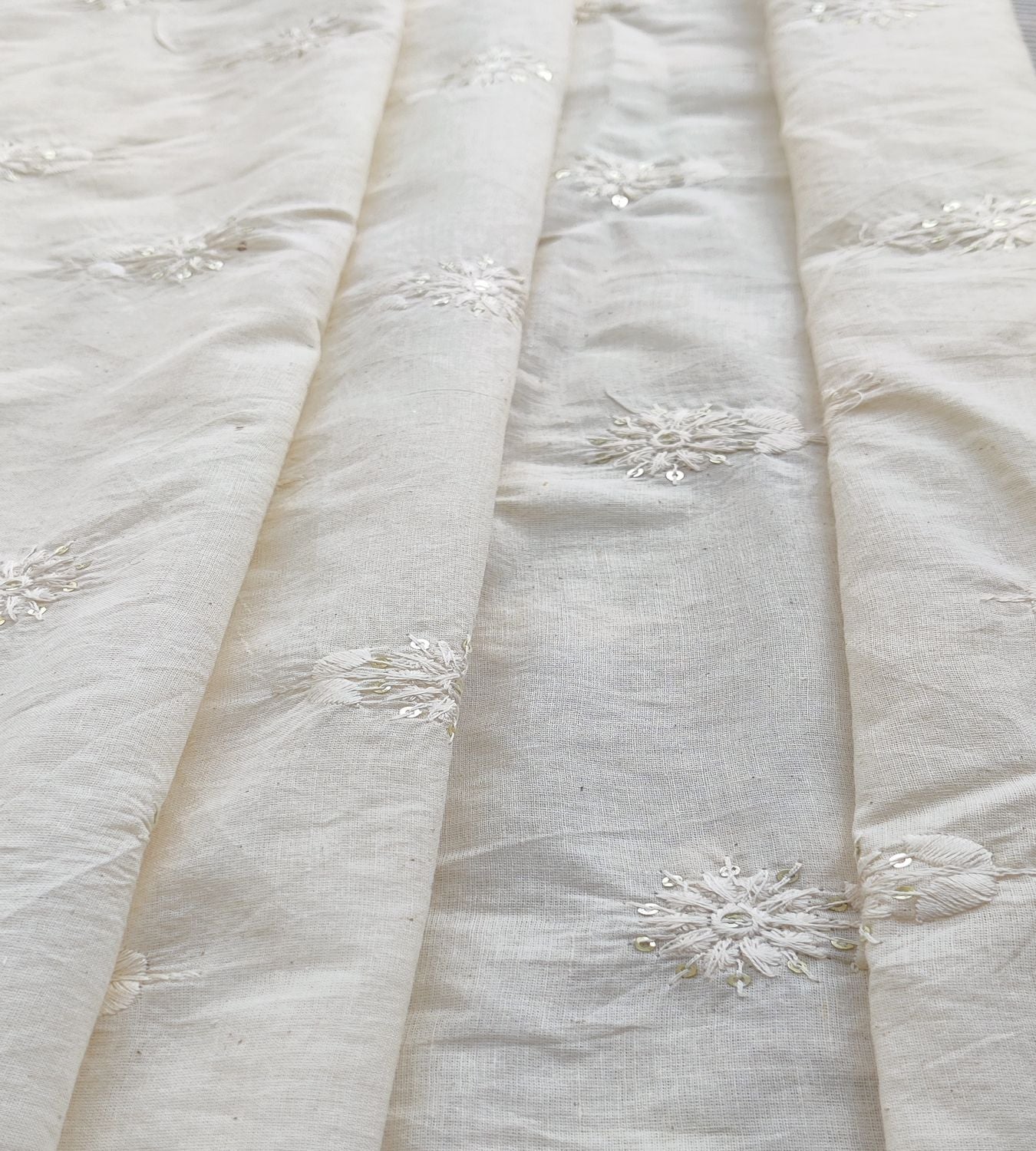 Off-White Floral Dyeable Cotton Sequins Fabric