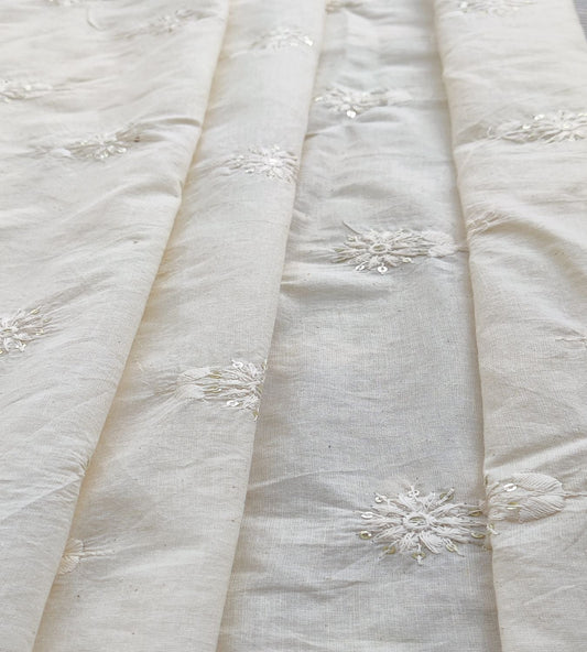 Off-White Floral Dyeable Cotton Sequins Fabric