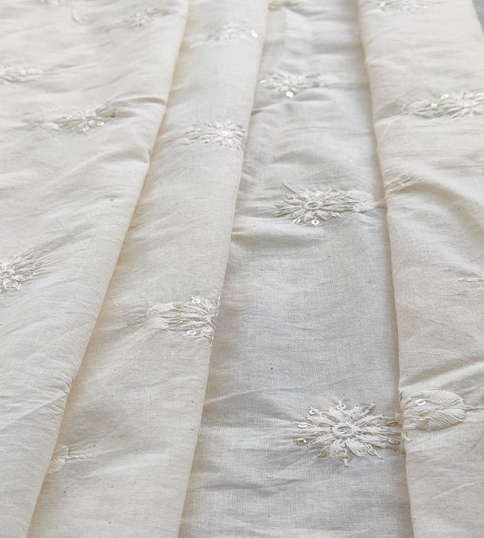 Off-White Floral Dyeable Cotton Sequins Fabric