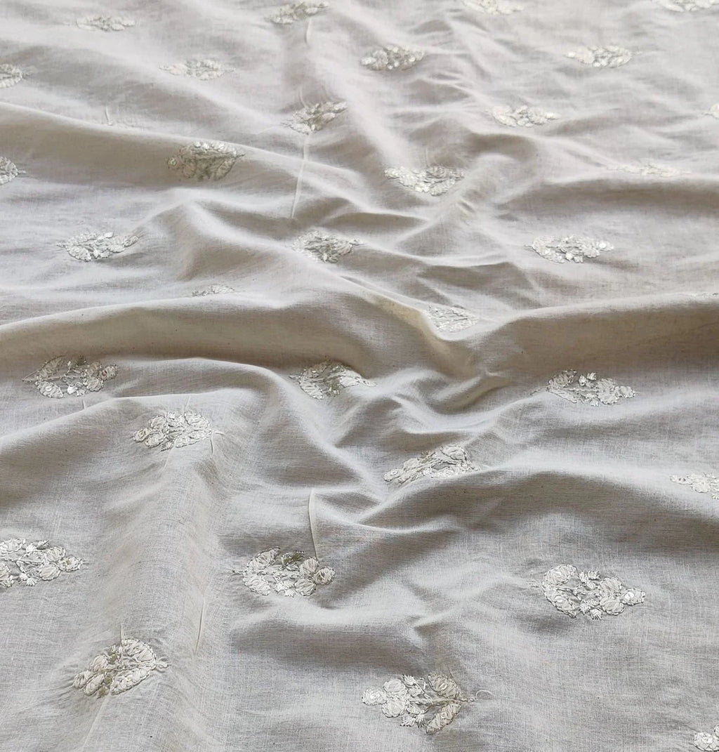 Off-White Motifs Dyeable Cotton Zardozi Sequins Fabric
