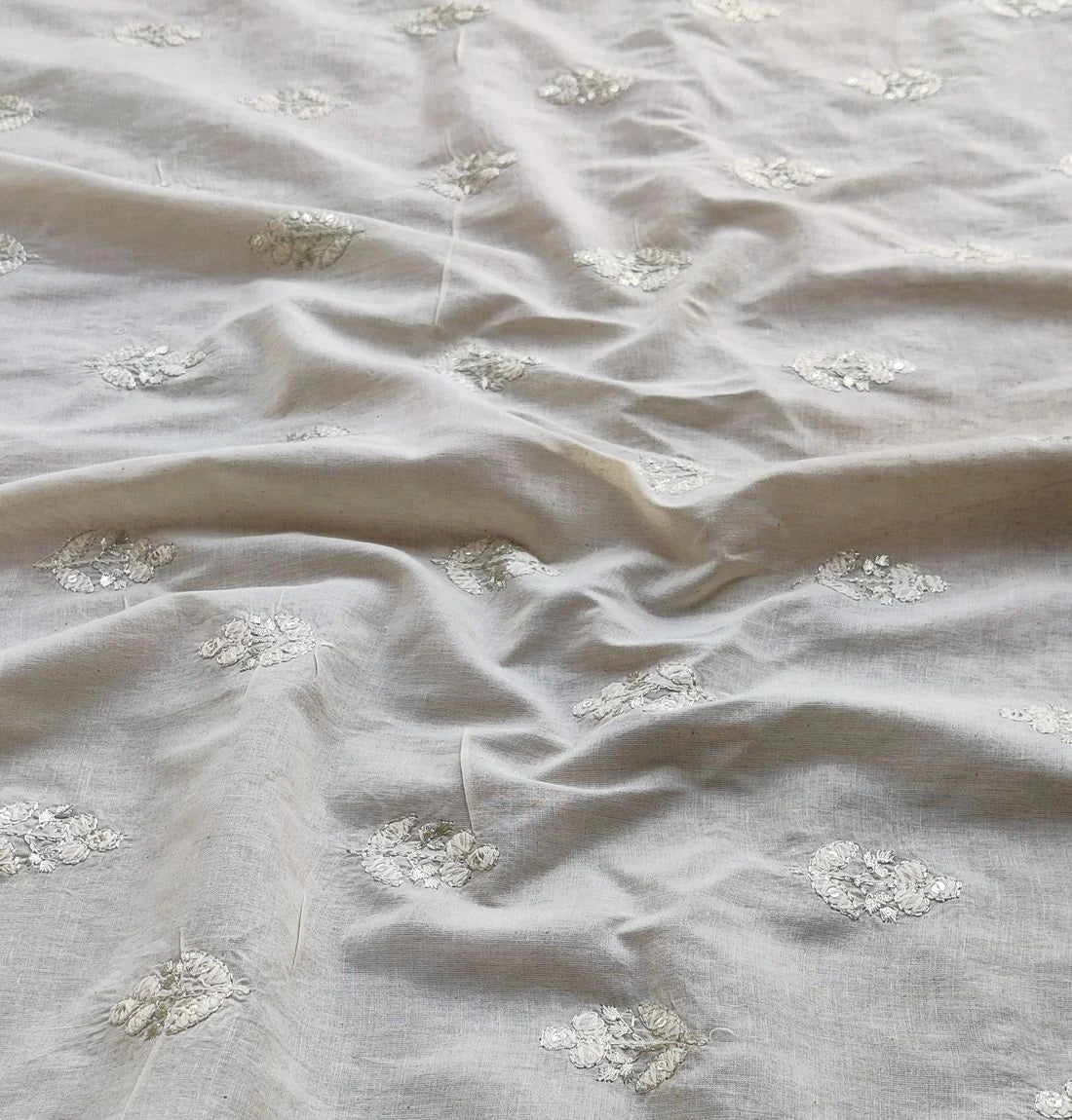 Off-White Motifs Dyeable Cotton Zardozi Sequins Fabric