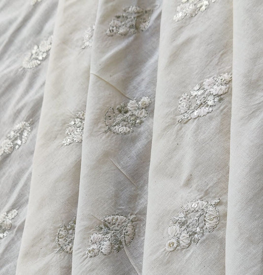 Off-White Motifs Dyeable Cotton Zardozi Sequins Fabric