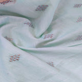 Light Mint Green Motifs Embroidered Zardozi Cotton-Linen Fabric