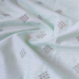 Light Mint Green Motifs Embroidered Zardozi Cotton-Linen Fabric