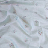Light Mint Green Motifs Embroidered Zardozi Cotton-Linen Fabric