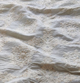 White Traditional Dyeable Embroidered Sequins Cotton Fabric