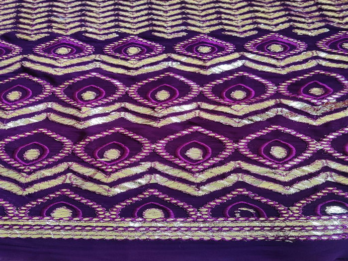 Wine & Silver Traditional Faux Embroidered Gota Patti Georgette Fabric