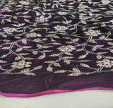 Wine & Golden Floral Embroidered Zardozi Velvet Fabric
