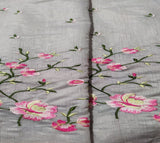Grey Floral Embroidered Chanderi Fabric