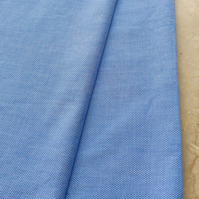 Blue & White Plain Self Weaved Cotton Fabric