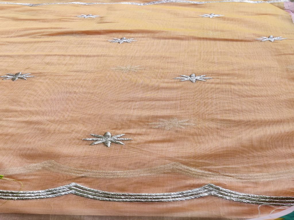 Peach Motifs Zardozi Embroidered Chanderi Fabric