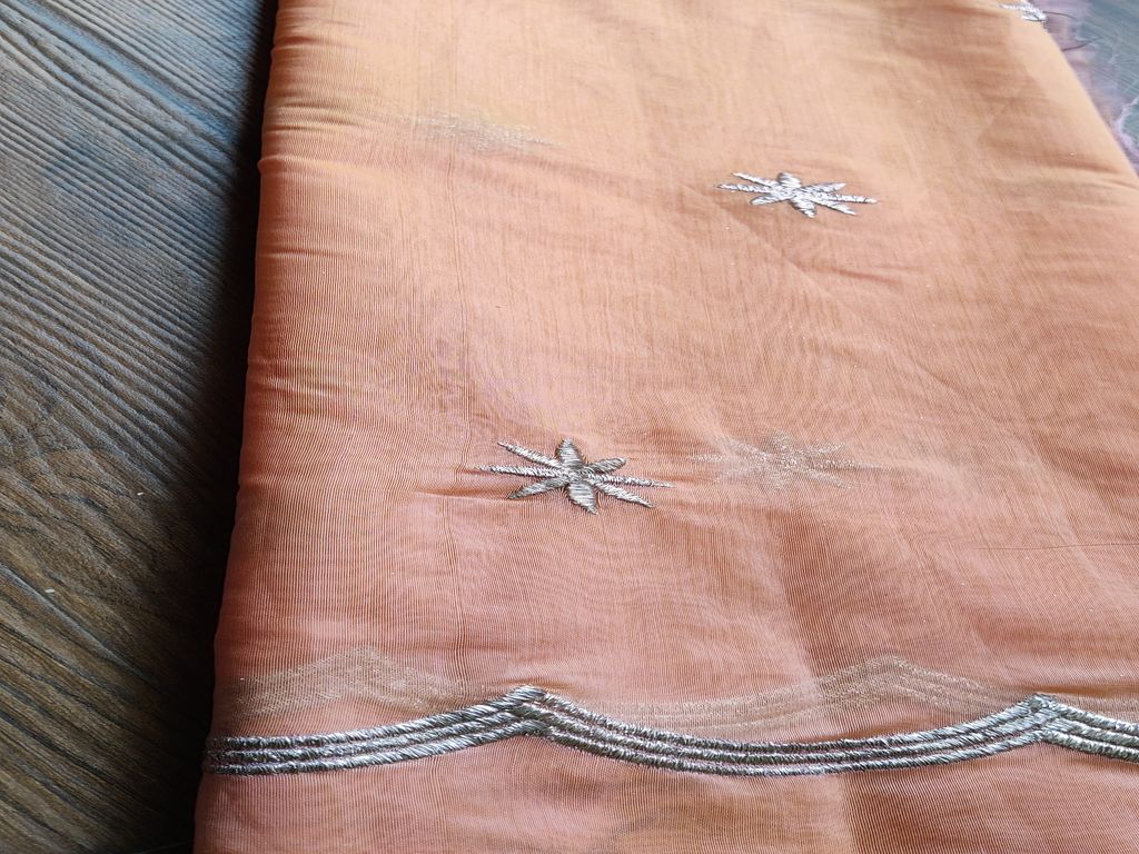Peach Motifs Zardozi Embroidered Chanderi Fabric