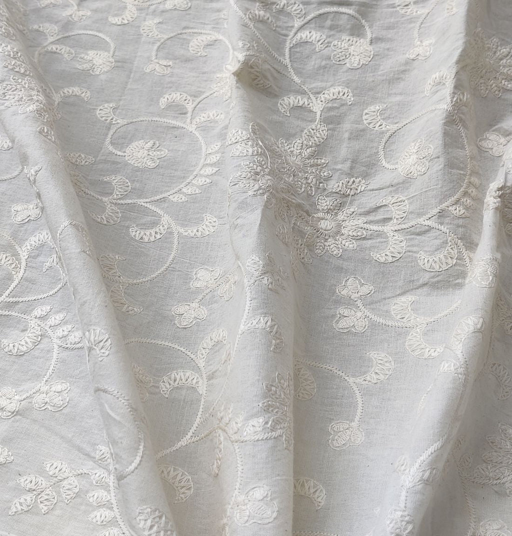 Off White Floral Dyeable Cotton Fabric