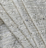White Traditional Dyeable Faux Mirror Sequins Zardozi Cotton Fabric