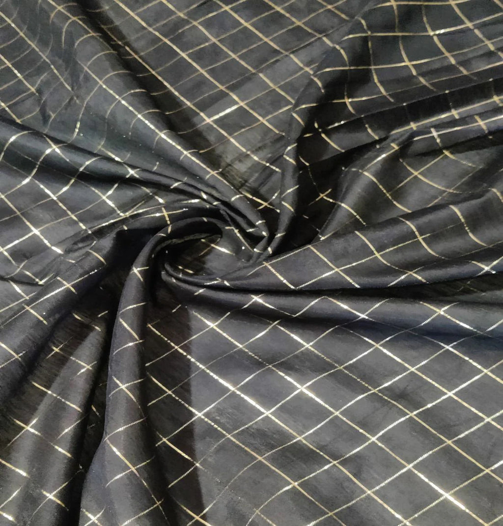 Black Checks Chanderi Fabric