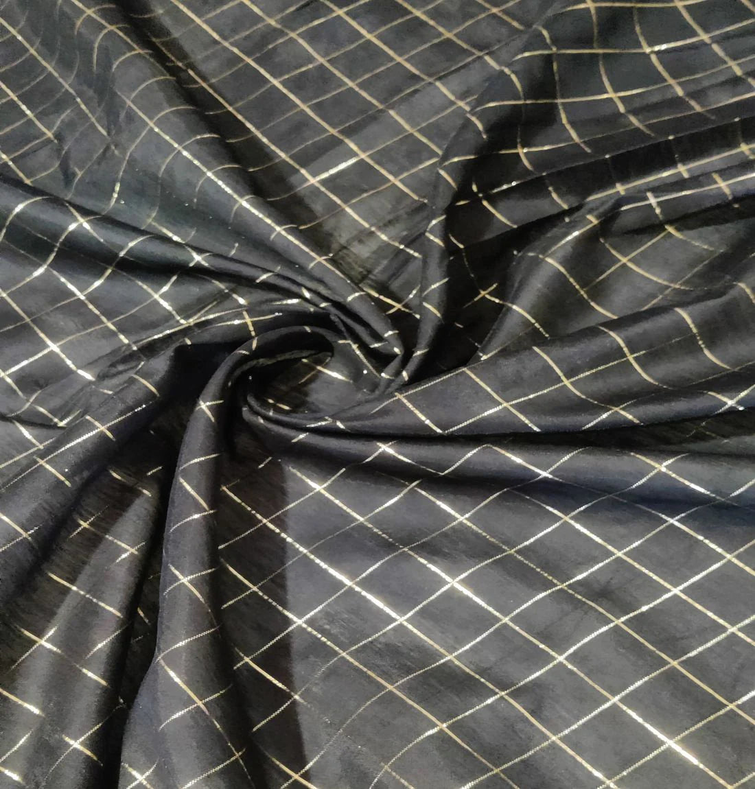 Black Checks Chanderi Fabric