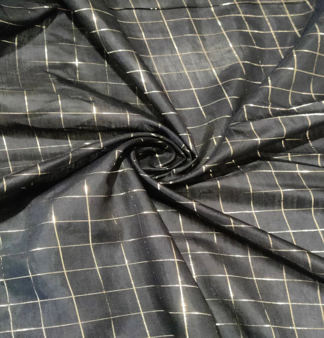 Black Checks Chanderi Fabric