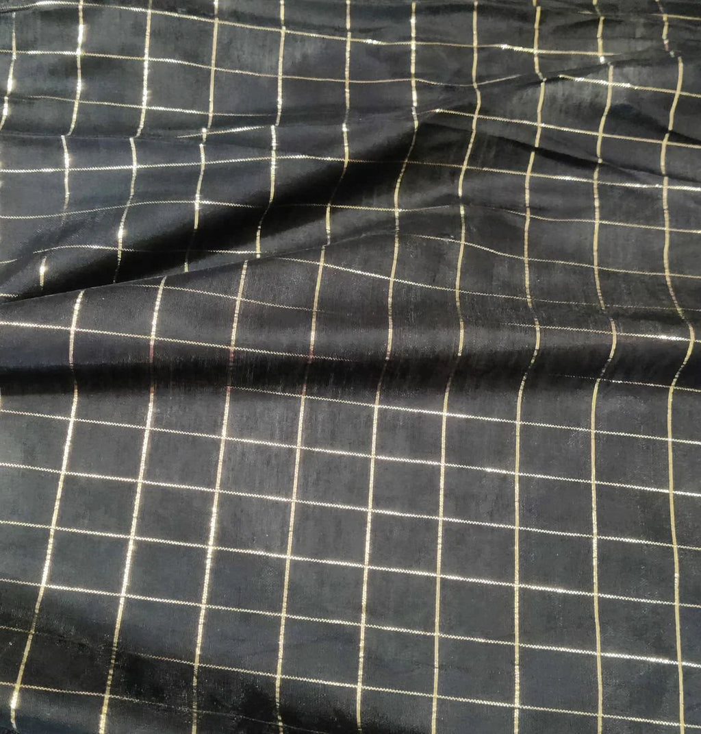 Black Checks Chanderi Fabric