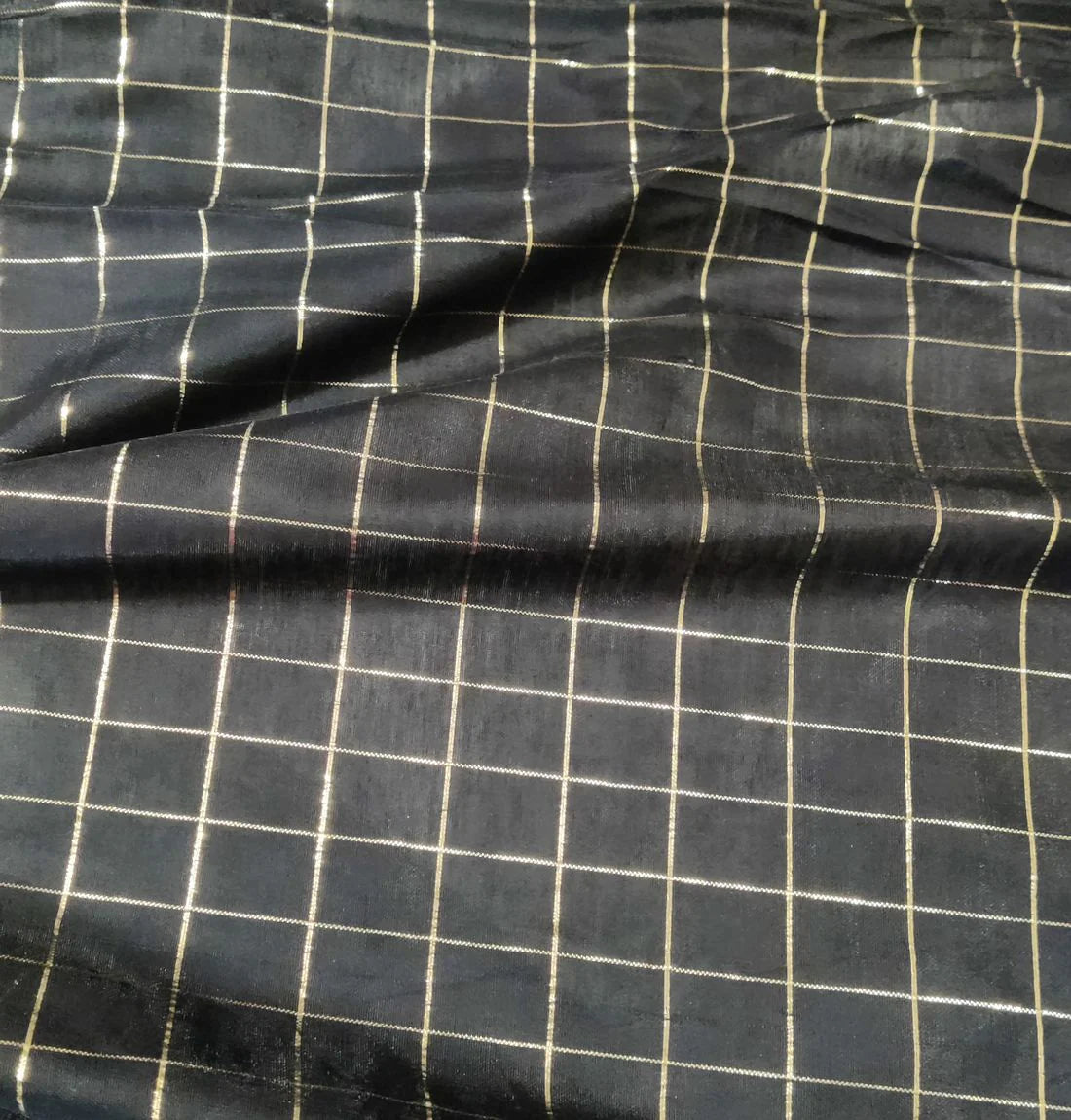 Black Checks Chanderi Fabric