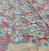 Light Brown Multicoloured Abstract Kantha Work Organza Fabric