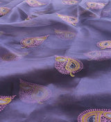 Greyish Purple Multi Thread Embroidered Organza Fabric