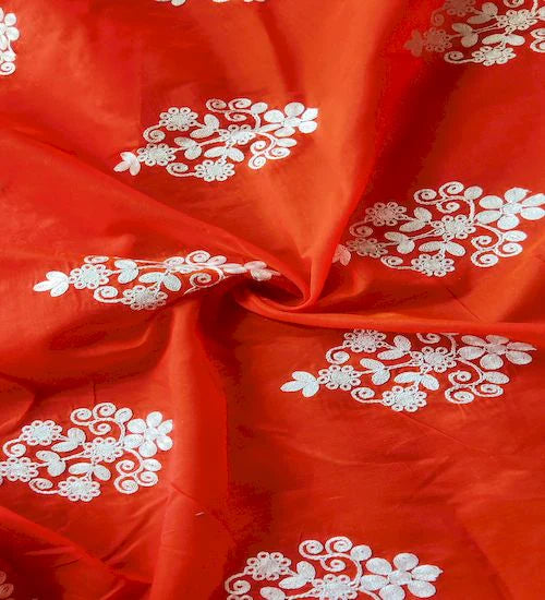 Reddish Motifs Embroidered Chanderi Fabric