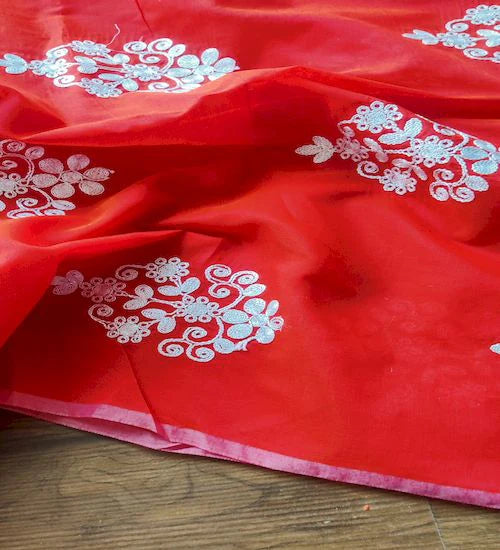Reddish Motifs Embroidered Chanderi Fabric