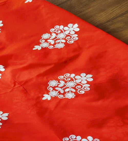 Reddish Motifs Embroidered Chanderi Fabric