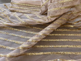 Peach Golden Sequence Work Embroidered Net Fabric