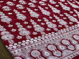 Magenta White Lakhnawi Embroidered Georgette Fabric