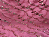 Pink Faux Mirror Work machine Embroidered Georgette Fabric