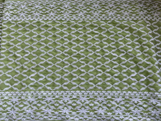 Green Lakhnawi With Silver Sequins Georgette Fabric