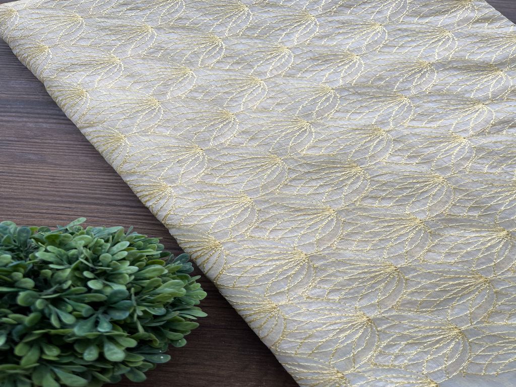 Off-white Lemon Thread Embroidered Chanderi Fabric