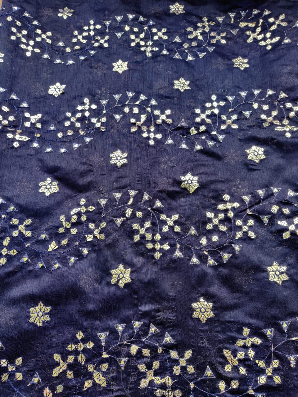 Navy Blue with Foil Gota Patti Embroidered Chanderi Fabric