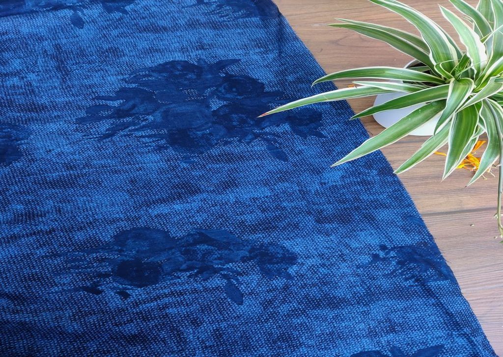 Navy Blue Floral Printed Cotton Fabric