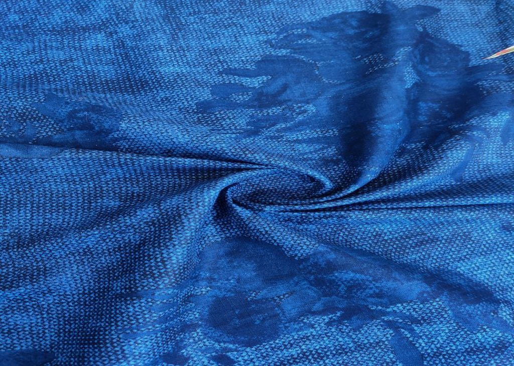 Navy Blue Floral Printed Cotton Fabric