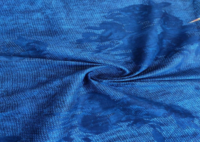 Navy Blue Floral Printed Cotton Fabric