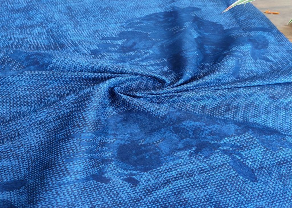 Navy Blue Floral Printed Cotton Fabric