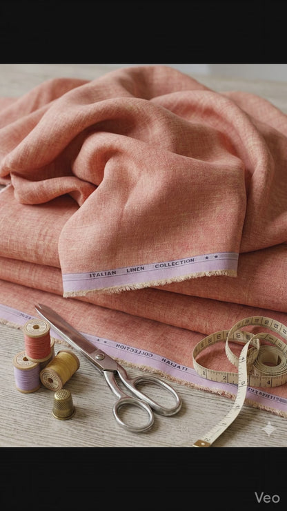 Peach with Crossdye Yellow-Cream texture Cotton Linen 60 lea fabric