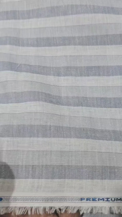 Serene Blue & White Striped Cotton-Linen 60 Lea Fabric