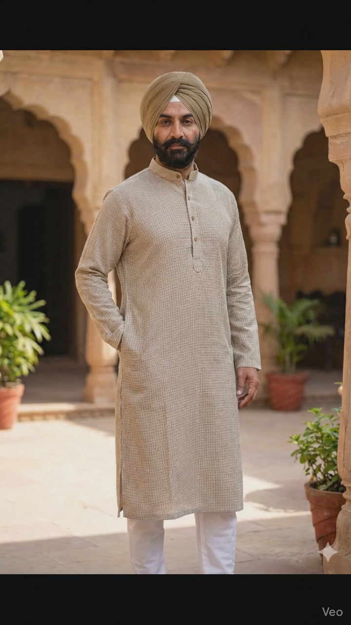 Khakee and White small checks cotton Linen (60 Lea)