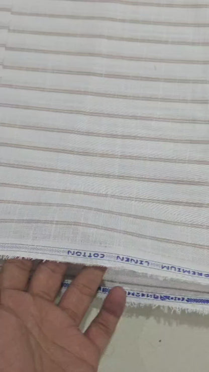 Ivory & Beige Striped Premium Cotton-Linen 60 Lea Fabric